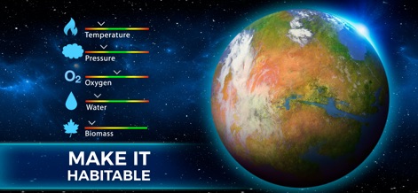 TerraGenesis - Space Settlers - Witness the remarkable progress in making the planet habitable, with vast oceans forming and expanded vegetation evident alongside improved resource levels.