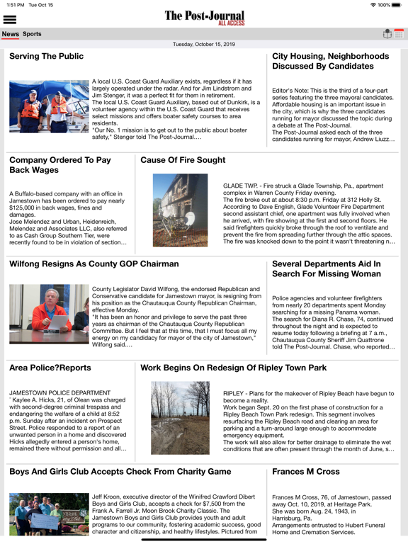 The Post-Journal All Access iPad screenshot