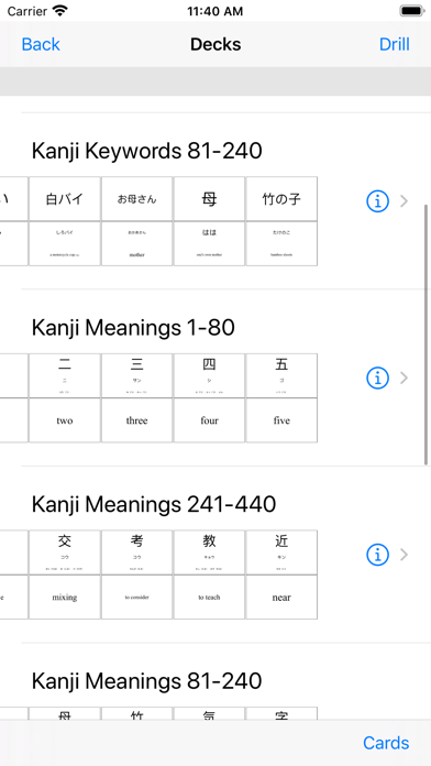 Screenshot #1 pour 1000+ Kanji Flash Cards