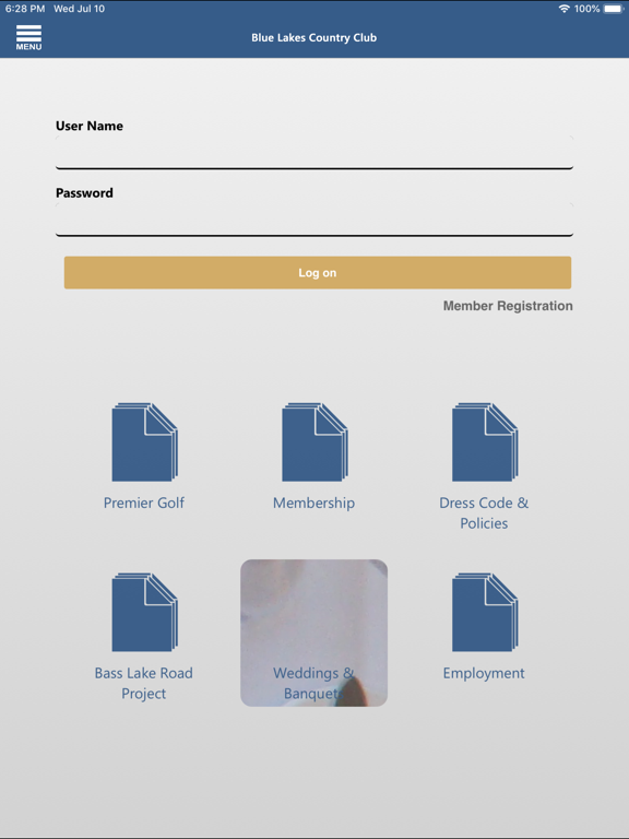 Blue Lakes Country Club iPad screenshot 1 - Lifestyle app