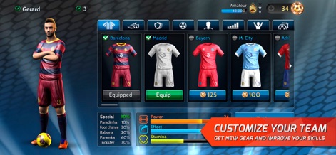 Final Kick: Online football - Los usuarios tienen la libertad de personalizar su equipo al detalle, eligiendo entre una amplia gama de equipaciones y mejorando las habilidades individuales de cada jugador a través de atributos específicos.