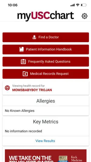 Keck Medicine myUSCchart screenshot 1