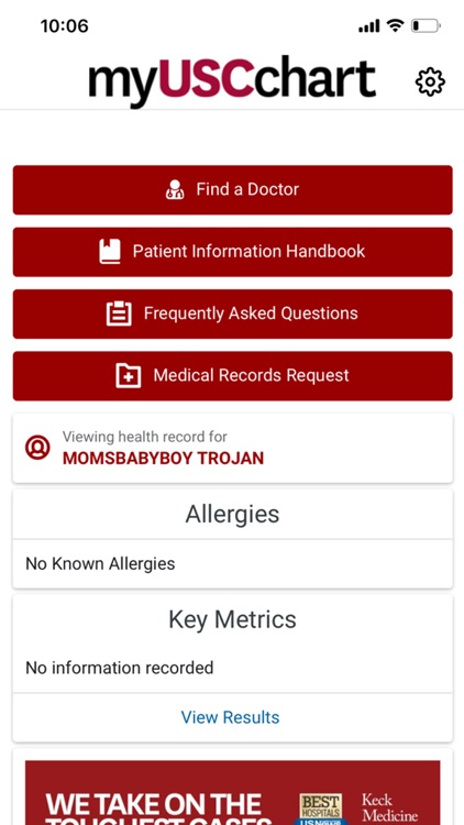 Keck Medicine myUSCchart