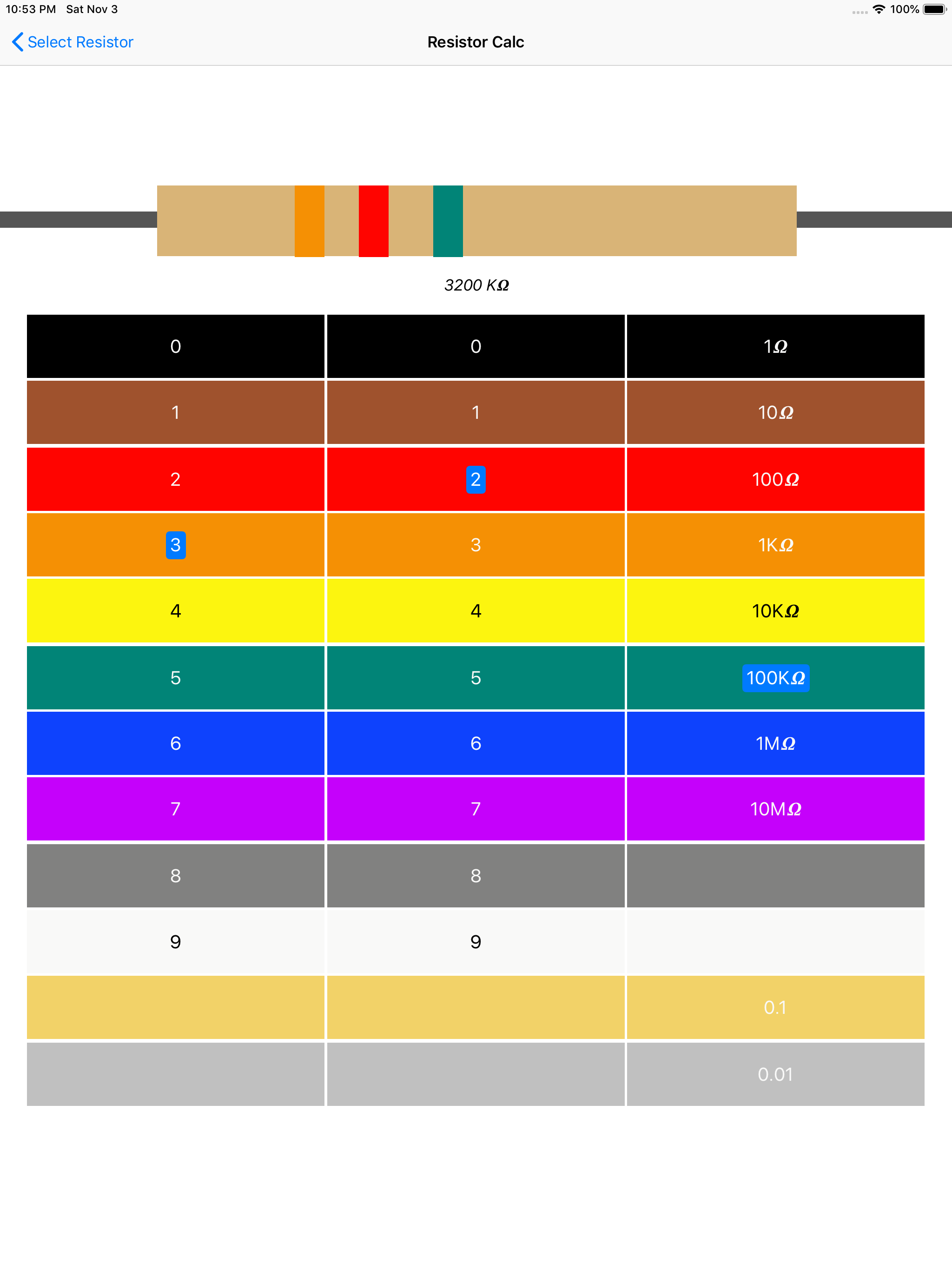 Resistor color code calc