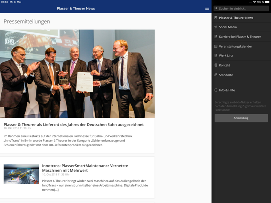 einblick by Plasser & Theurer iPad screenshot 2 - Social Networking app