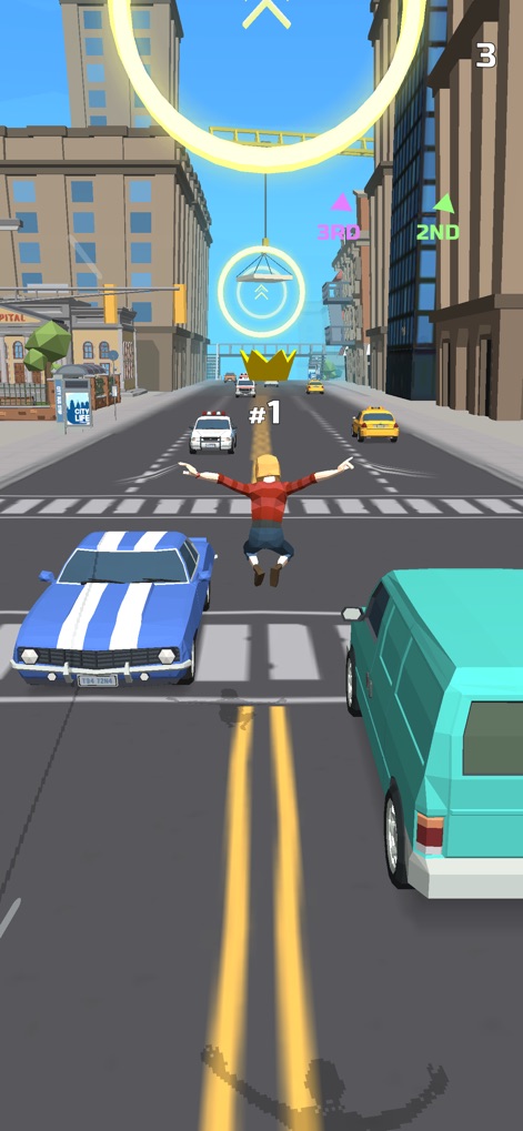 Swing Rider! - The game challenges users to master precise swinging above busy city traffic, all while displaying real-time competitor rankings to fuel the thrill.