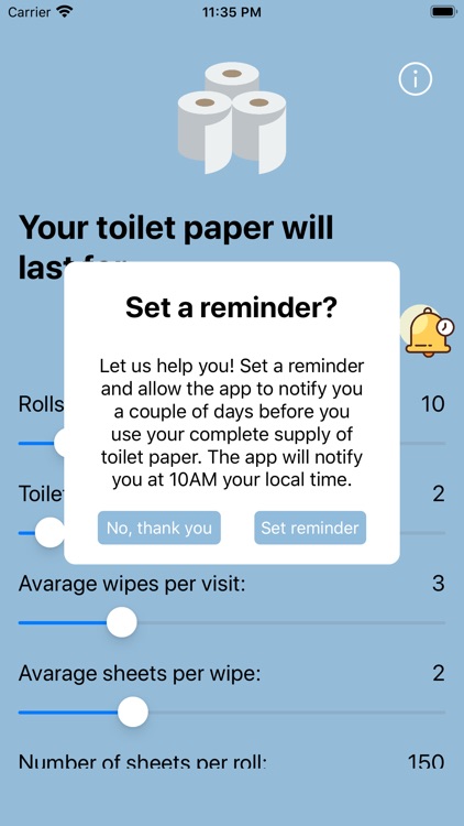 Toilet Paper Calculator