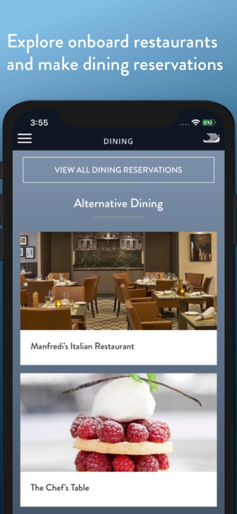 Viking Voyager - Esta herramienta facilita la gestión de las opciones gastronómicas, mostrando restaurantes exclusivos como "Manfredi's Italian Restaurant" y la innovadora "The Chef's Table".