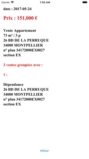 Capture d'écran de DVF sur iPhone 4