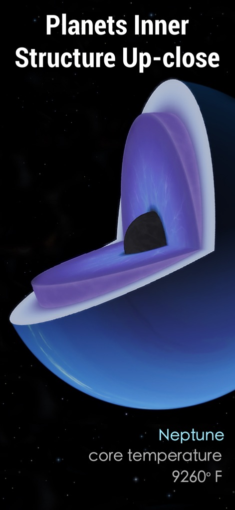 Solar Walk 2 Ads+：The Universe - Esta herramienta revela la estructura interna de los planetas con capas diferenciadas y datos precisos como la temperatura del núcleo de Neptuno.