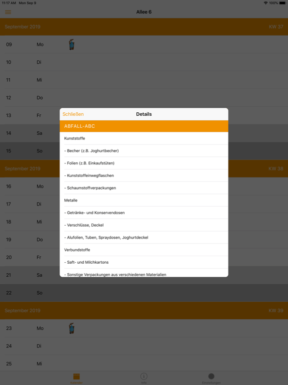 Abfall-App Erfurt iPad screenshot
