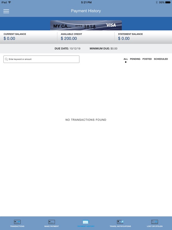 PFCU Visa iPad screenshot
