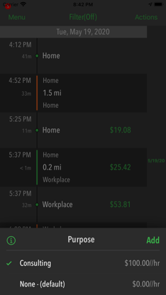 GPSPlus: Work, Miletracker log screenshot 3