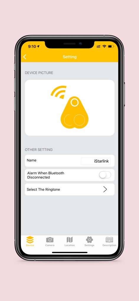 iSearching - Explore device-specific settings, allowing users to personalize the name of their tracker and configure the two-way alarm for Bluetooth disconnection.