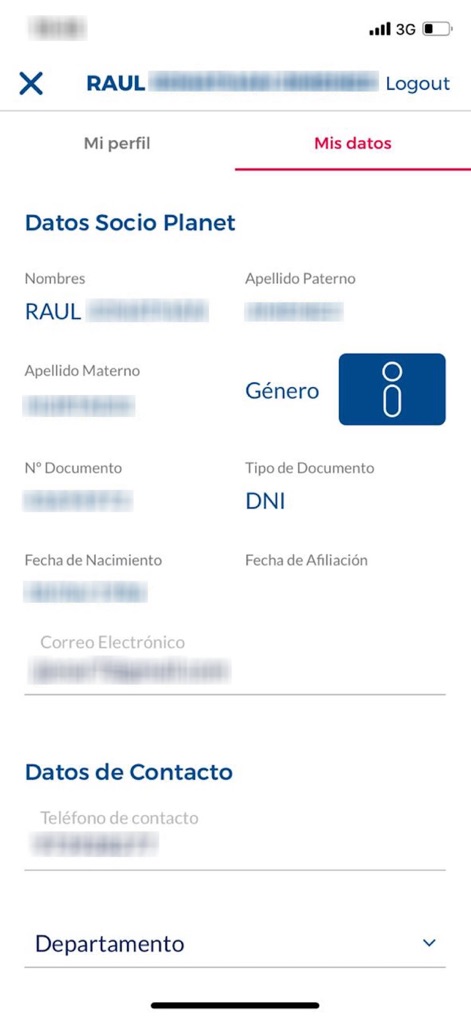 Cineplanet Perú - La herramienta ofrece a los usuarios una sección clara para revisar y actualizar sus datos personales, presentando campos editables para el "nombre" y "apellido paterno", junto con el "género" registrado.