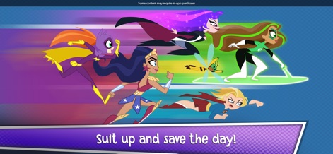 DC Super Hero Girls Blitz - A imagem retrata as DC Super Hero Girls correndo em formação, com destaque para a Mulher Maravilha e a Batgirl, simbolizando a união da equipe e a prontidão para a ação.