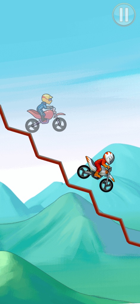 Bike Race: Free Style Games - Esta imagem ilustra a funcionalidade do ghost racer em uma pista de zigue-zague, onde os jogadores podem competir contra seus próprios tempos ou outros adversários.