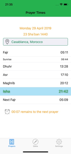 Prayer Times, Qibla and Azan