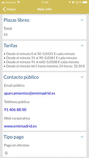 Captura de pantalla de Parking Madrid en iPhone 5