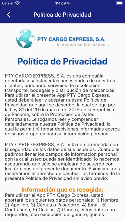 PTY Cargo Express App