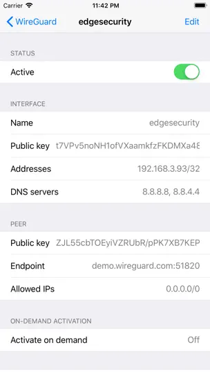 Скриншот WireGuard на iPhone 2