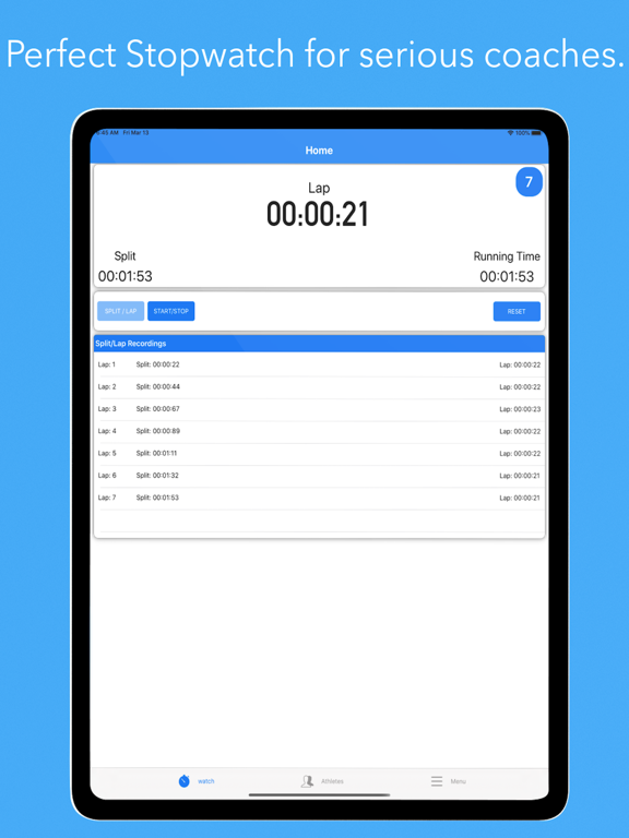 Performalytics Stopwatch iPad screenshot 1 - Sports app
