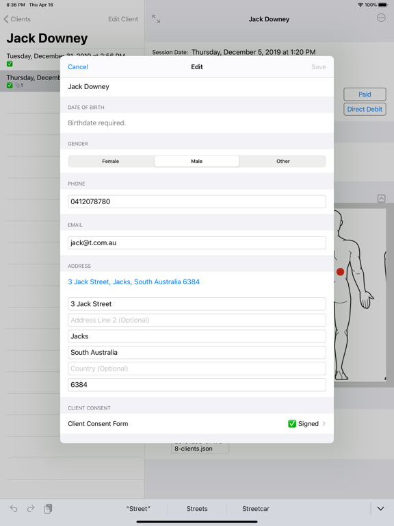 Massage Note iPad screenshot