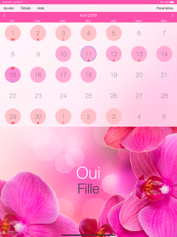 Screenshot #4 pour Calendrier du cycle menstruel