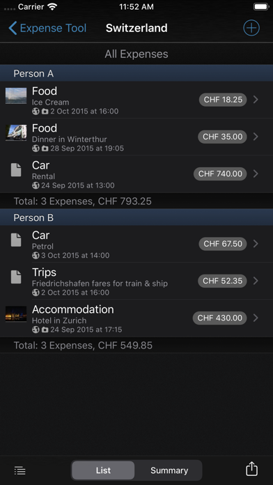 Expense Tool Screenshot