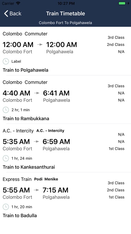 Sri Lanka Train Times