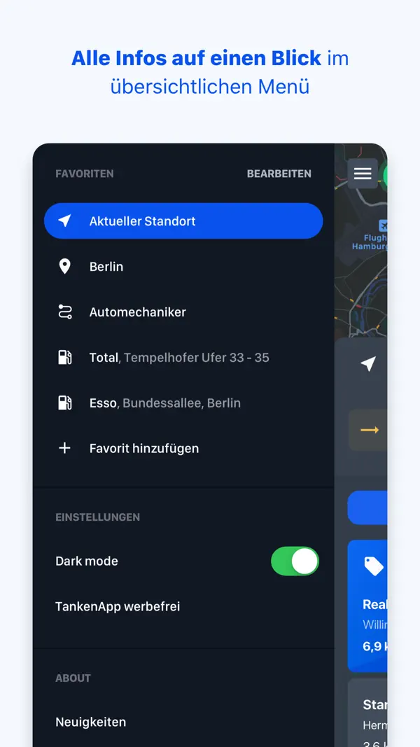 TankenApp mit Benzinpreistrend iPhone App Screenshot 5 – Navigation