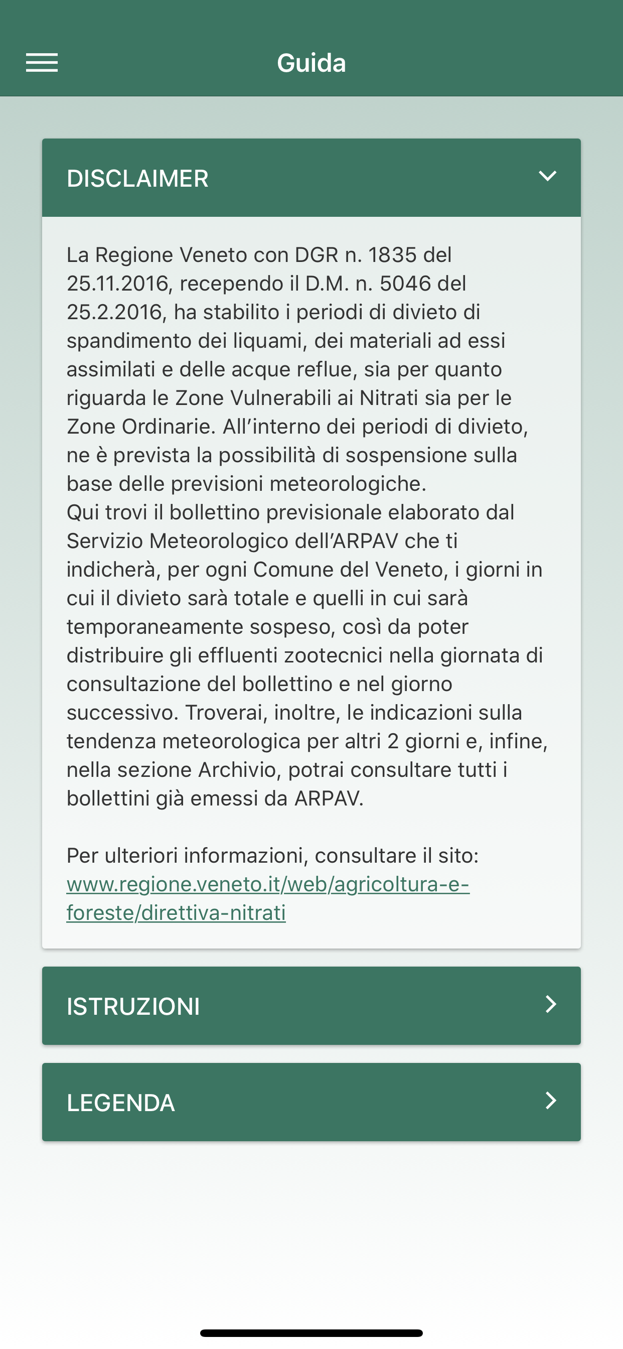 App ARPAV Agrometeo Nitrati