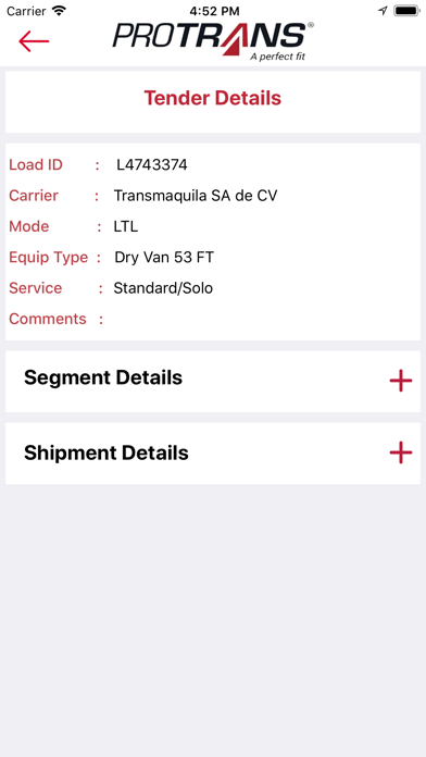 Protrans Driver App Screenshot