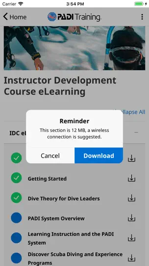 Captura de pantalla de PADI Training en iPhone 5