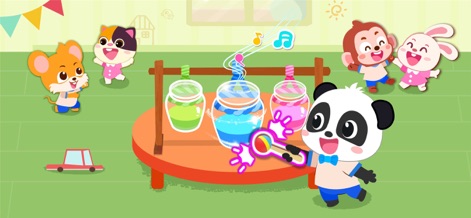 Baby Panda Kindergarten - Children can explore musical creativity with a DIY glass bottle instrument and enjoy the visual feedback of colorful musical notes as they play.
