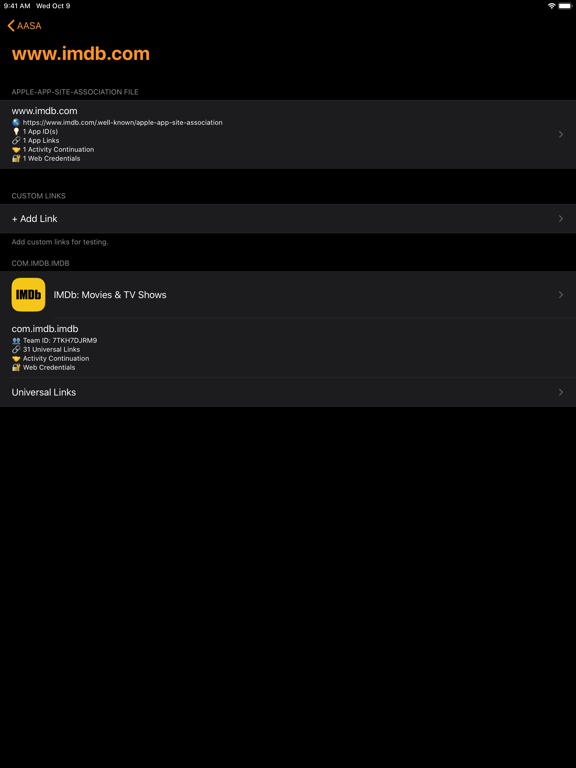 Knil - Universal Links Testing iPad screenshot 6 - Utilities app