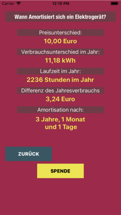 Screenshot #2 pour Elektrogeräte Amortisation