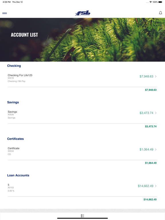 Fayette Savings Bank iPad screenshot 2 - Finance app