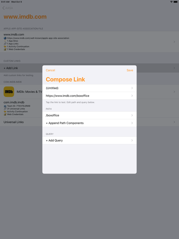 Knil - Universal Links Testing iPad screenshot 4 - Utilities app