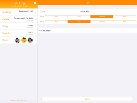 Baby Log iPad screenshot 6 - Medical app