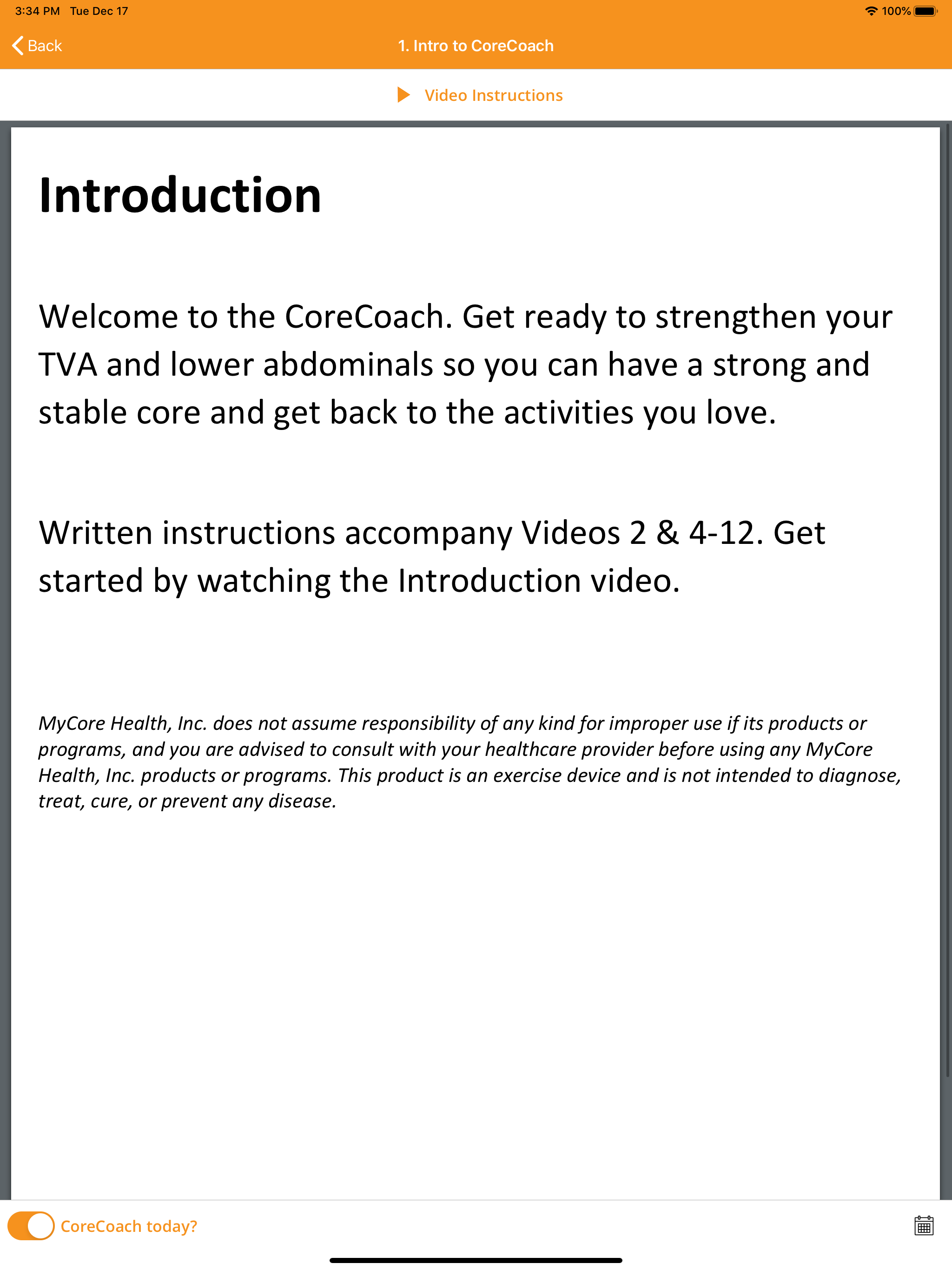 CoreCoach Biofeedback Training