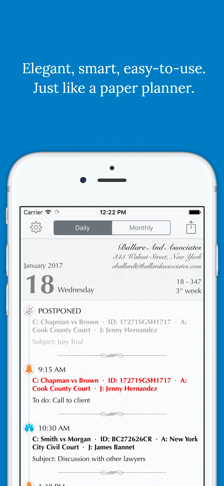 Lawyer's Planner for iPhone screenshot 1