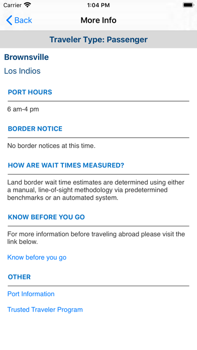 CBP Border Wait Times Screenshot