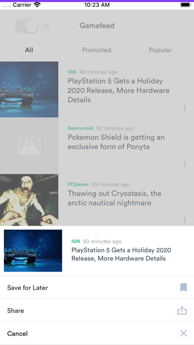 GameFeed app screenshot