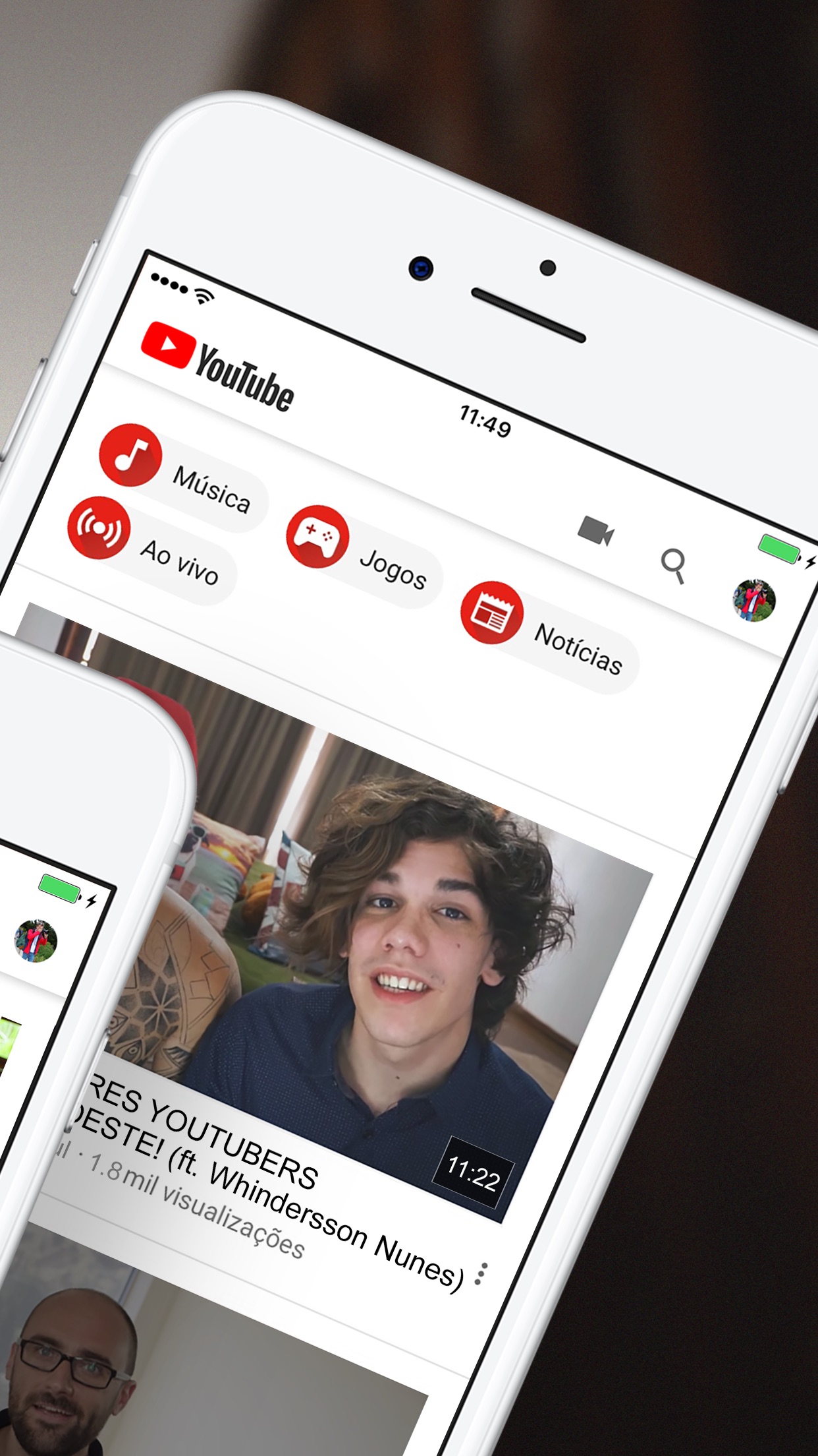 Screenshot do app YouTube