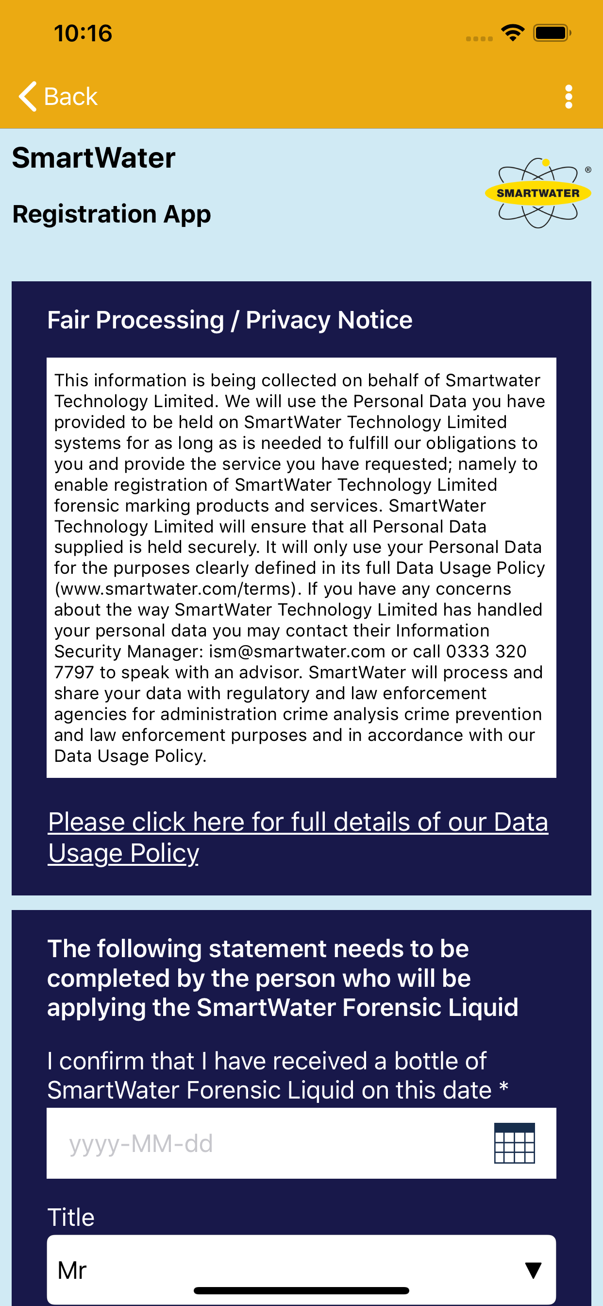 SmartWater Scheme Registration screenshot 3