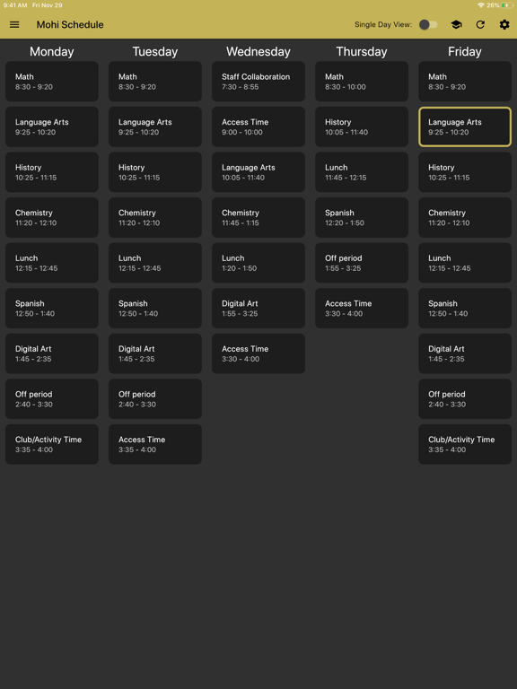 Monarch Bell Schedule iPad screenshot 1 - Utilities app