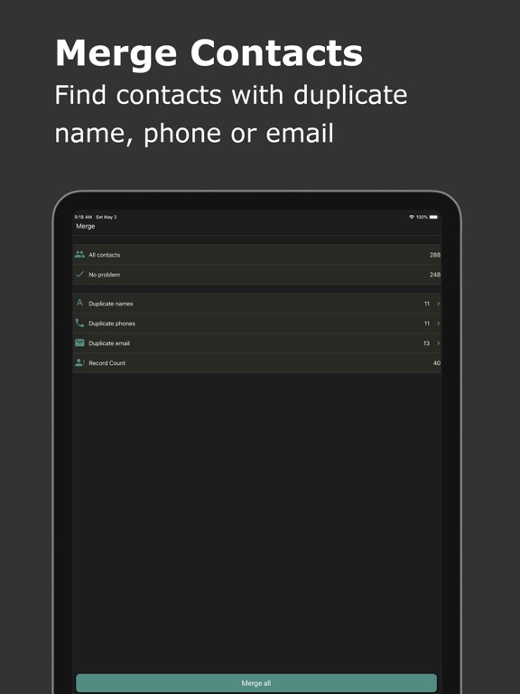 Export Contact to XLS PDF VCF iPad app afbeelding 3