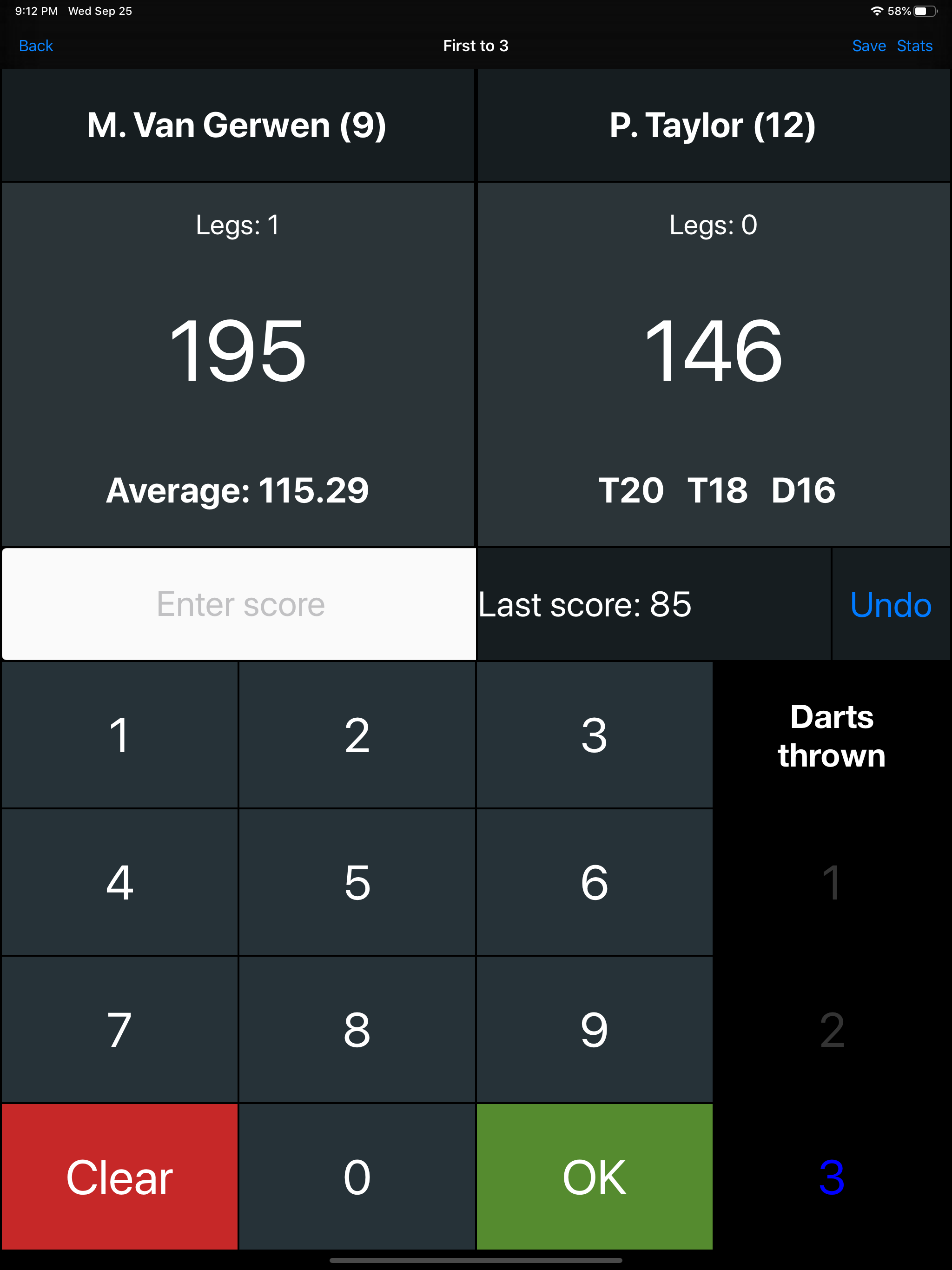 Darts Scoreboard X01