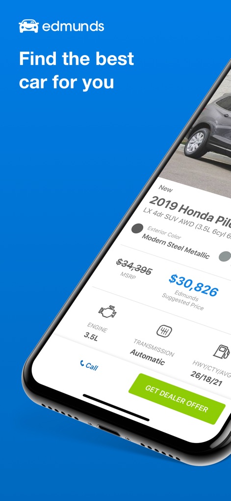 Edmunds - Shop Cars For Sale - L'app mostra il prezzo suggerito Edmunds e dettagli tecnici essenziali come il motore e la trasmissione per ogni veicolo, facilitando la comprensione del valore.